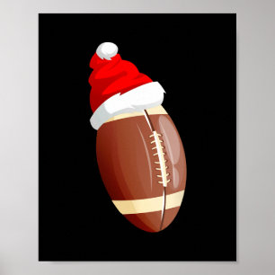 christmas football ball santa hat funny sport xmas poster