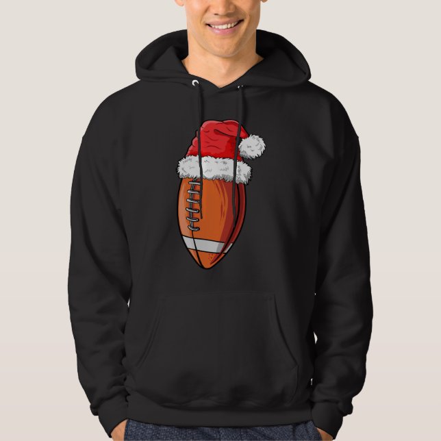 Christmas Football Ball Santa Hat Funny Sports Xma Hoodie (Front)
