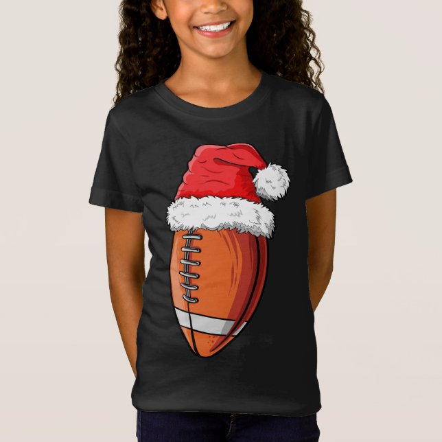 Christmas Football Ball Santa Hat Funny Sports Xma T-Shirt (Front)