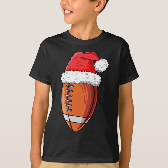 Christmas Football Ball Santa Hat Funny Sports Xma T-Shirt (Front)