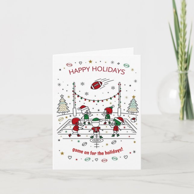 Christmas football Ball Santa Hat Greeting Cards (Front)