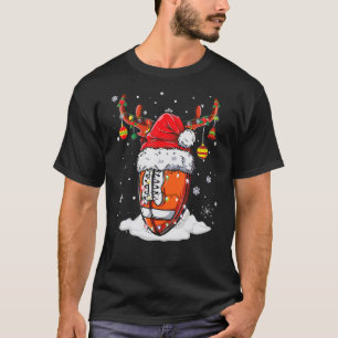 Christmas Football Ball Santa Hat Reindeer Lights T-Shirt