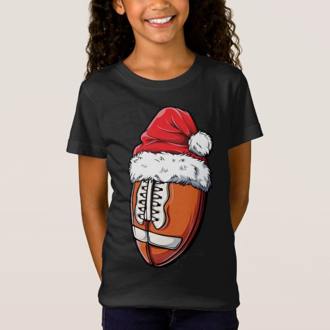 Christmas Football Ball Santa Hat Xmas Team Sport T-Shirt (Front)