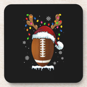 Christmas Football Ball Santa Lights Funny Boys Me Beverage Coaster