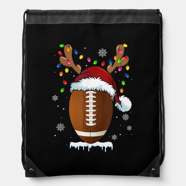 Christmas Football Ball Santa Lights Funny Boys Me Drawstring Bag (Front)