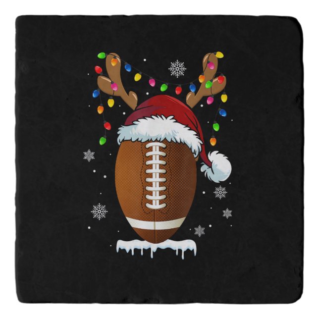 Christmas Football Ball Santa Lights Funny Boys Me Trivet (Front)