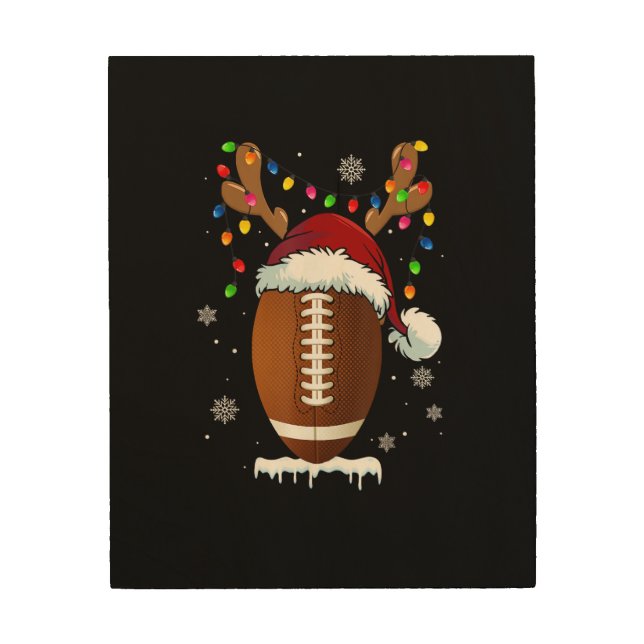 Christmas Football Ball Santa Lights Funny Boys Me Wood Wall Art (Front)