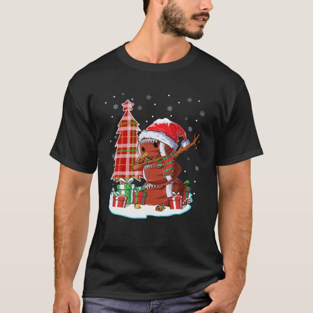 Christmas Football Ball Snowman Dabbing Santa Hat  T-Shirt (Front)