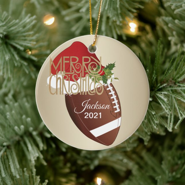 Christmas Football Ceramic Ornament (Tree)