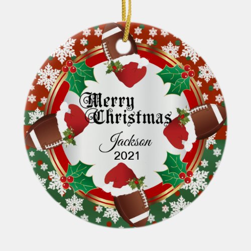 Christmas Football Design Ceramic Ornament