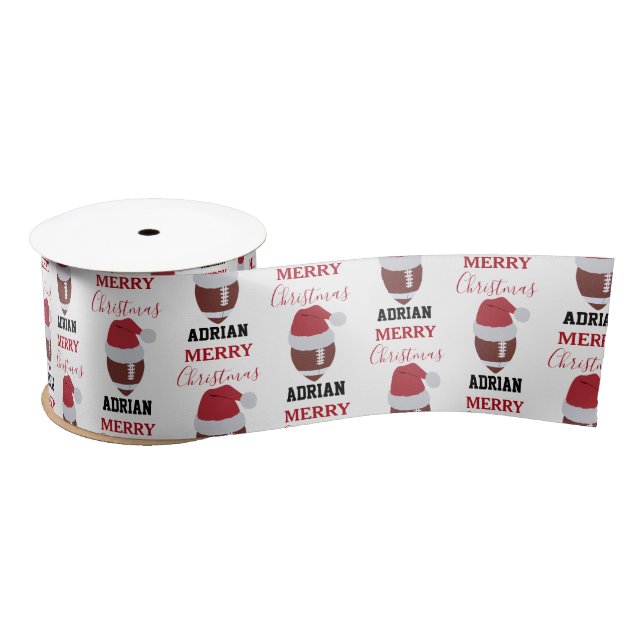 Christmas Football Gridiron Ball Custom Name Satin Ribbon (Spool)