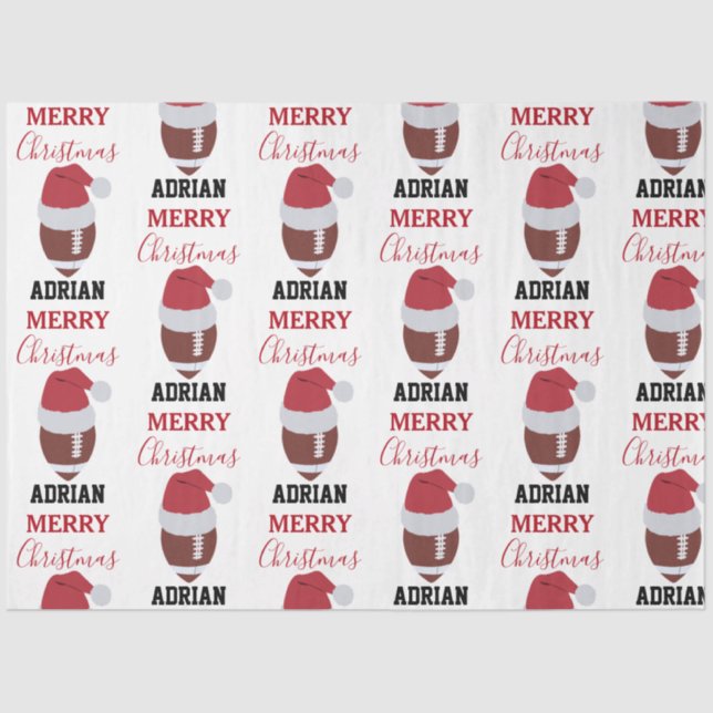 Christmas Football Gridiron Ball Custom Name Tissue Paper (Front)