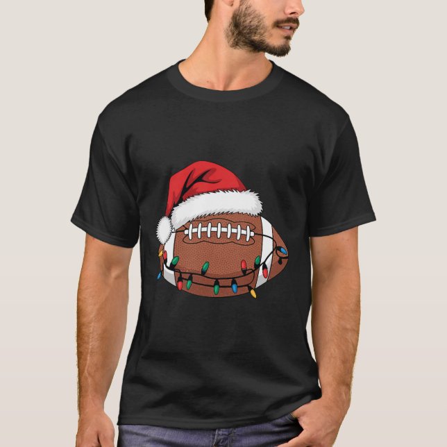 Christmas Football Player Xmas Lights Santa Sports T-Shirt (Front)