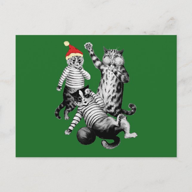 Christmas Football Playing Cats Holiday Postcard (Front)