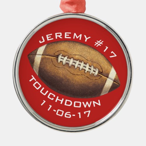 Christmas Football Red Touchdown Sports Metal Ornament