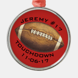 Christmas Football Red Touchdown Sports Typography Metal Ornament