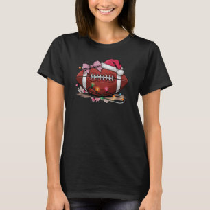 Christmas Football, Santa Hat Bow and Lights T-Shirt