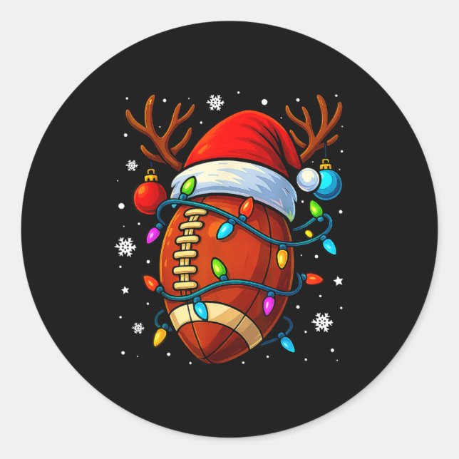 Christmas Football Santa Hat Lights Xmas Pajamas M Classic Round Sticker (Front)