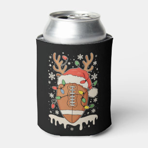 Christmas Football Santa Hat Reindeer Xmas Lights Can Cooler