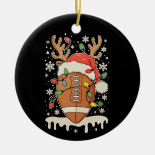 Christmas Football Santa Hat Reindeer Xmas Lights Ceramic Ornament