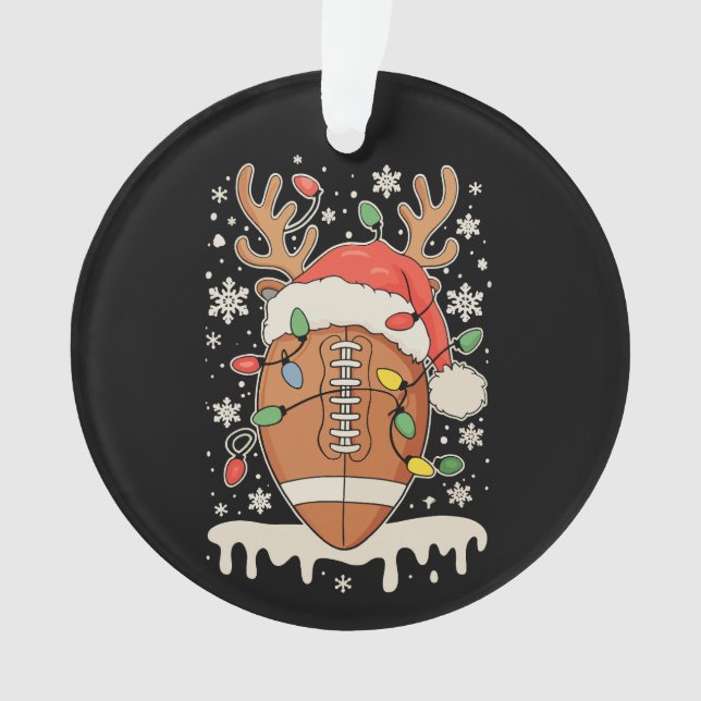 Christmas Football Santa Hat Reindeer Xmas Lights Ornament (Front)
