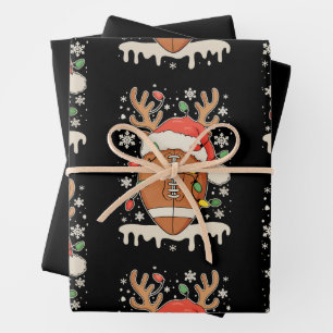 Christmas Football Santa Hat Reindeer Xmas Lights Wrapping Paper Sheets