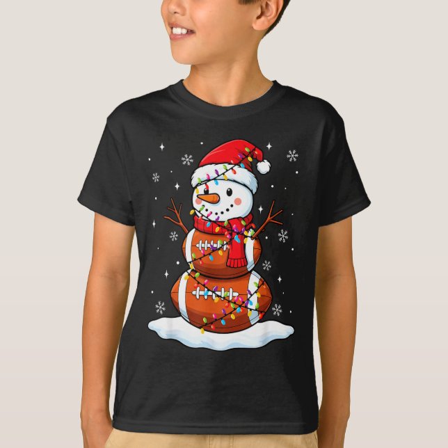 Christmas Football Snowman Kids Football Christmas T-Shirt (Front)