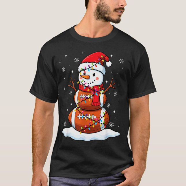 Christmas Football Snowman Kids Football Christmas T-Shirt (Front)