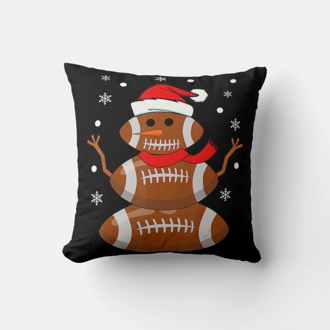 Christmas Football Snowman Kids Football Christmas Throw Pillow (Front)