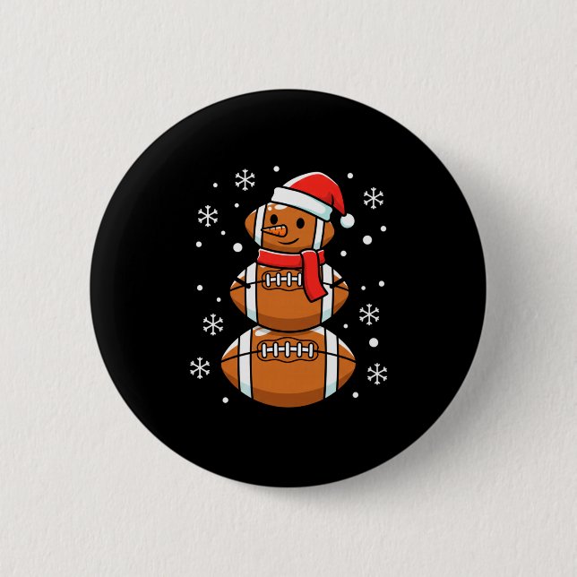 Christmas Football Snowman Santa Hat Funny Xmas Fo Button (Front)