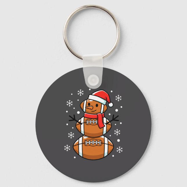 Christmas Football Snowman Santa Hat Funny Xmas Fo Keychain (Front)