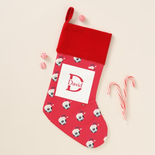 Christmas Football Soccer Monogram Santa Holiday Christmas Stocking