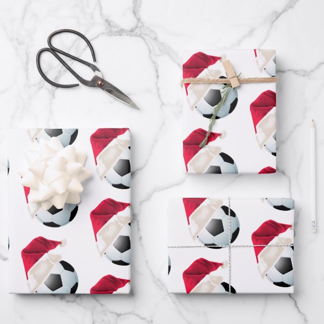 Christmas Football Soccer Sports Santa Holiday Set Wrapping Paper Sheets (Front)
