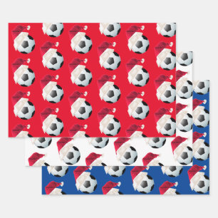 Christmas Football Soccer Sports Santa Holiday Set Wrapping Paper Sheets