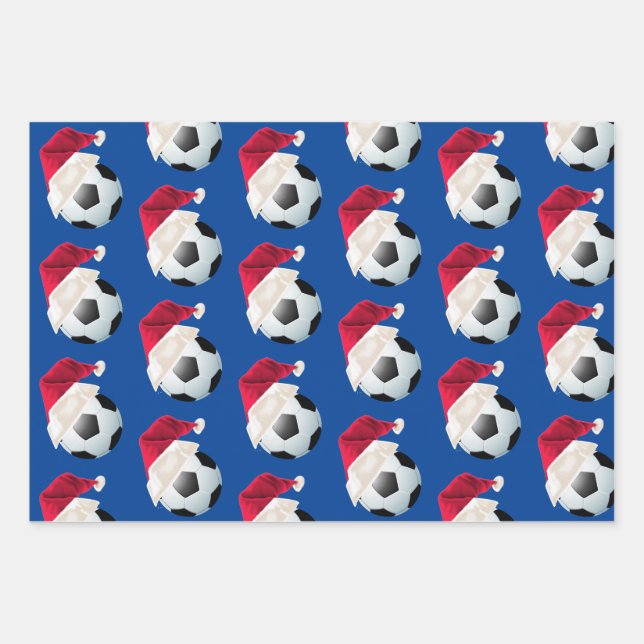 Christmas Football Soccer Sports Santa Holiday Set Wrapping Paper Sheets (Front)