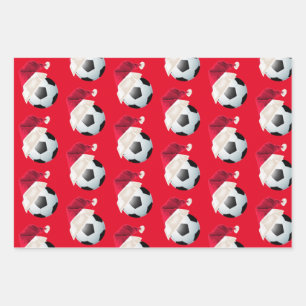 Christmas Football Soccer Sports Santa Holiday Set Wrapping Paper Sheets