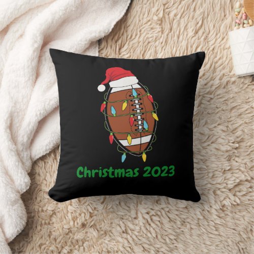 Christmas Football Stocking Cap With Light String Throw Pillow