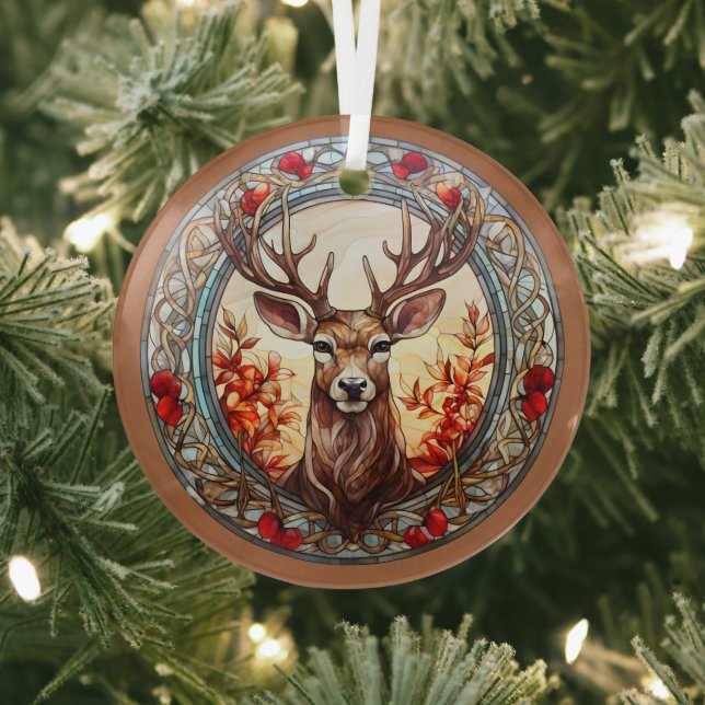 Christmas For Dad Deer Head Antlers Red Blue Glass Ornament (Insitu)