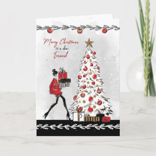 Christmas for Female Friend Stylish Lady Card
