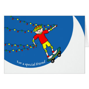 Christmas for Friend, Skateboarder with Lights Cards