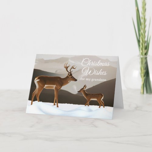 Christmas for Grandson Deer in a Winter Landscape Card
