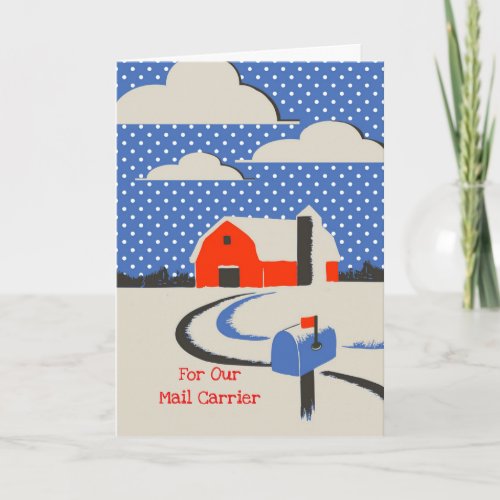 Christmas for Mail Carrier Red Barn in Snow Scene Card