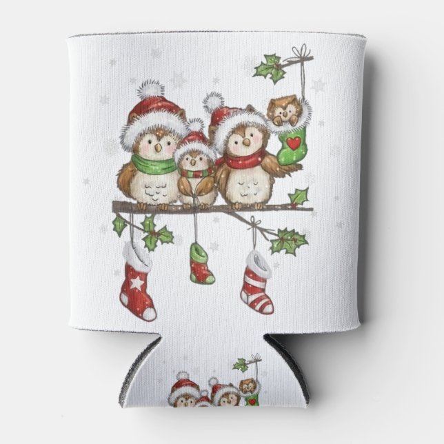 Christmas for owl lovers cute owl family costume.p can cooler (Front)