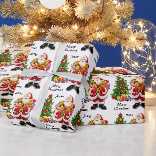 Christmas For Young Child Santa  Gifts Add Name Wrapping Paper