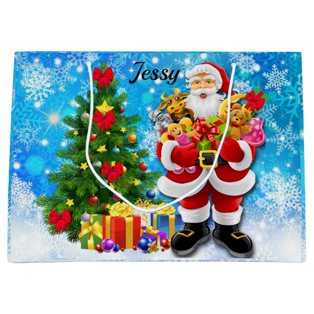 Christmas For Young Child Santa with Gifts Add  Large Gift Bag (Front)