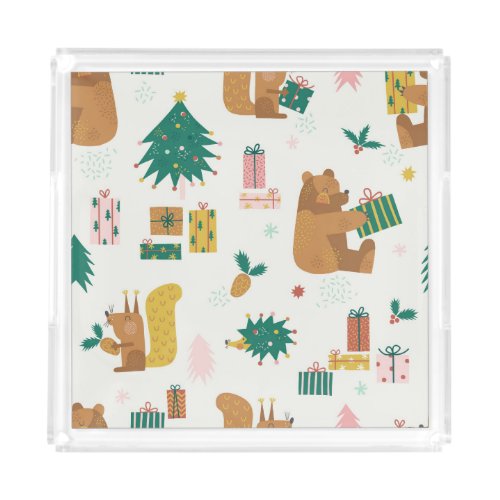 Christmas Forest Animals Vintage Vibe Acrylic Tray