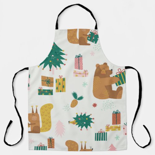 Christmas Forest Animals Vintage Vibe Apron