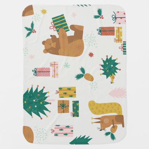 Christmas Forest Animals Vintage Vibe Baby Blanket