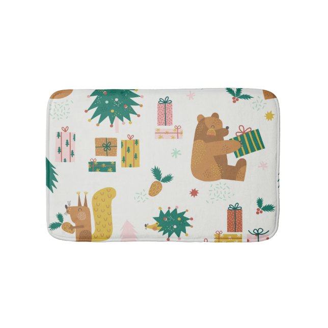 Christmas Forest Animals: Vintage Vibe Bath Mat (Front)
