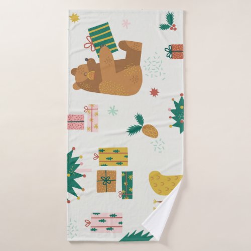 Christmas Forest Animals Vintage Vibe Bath Towel